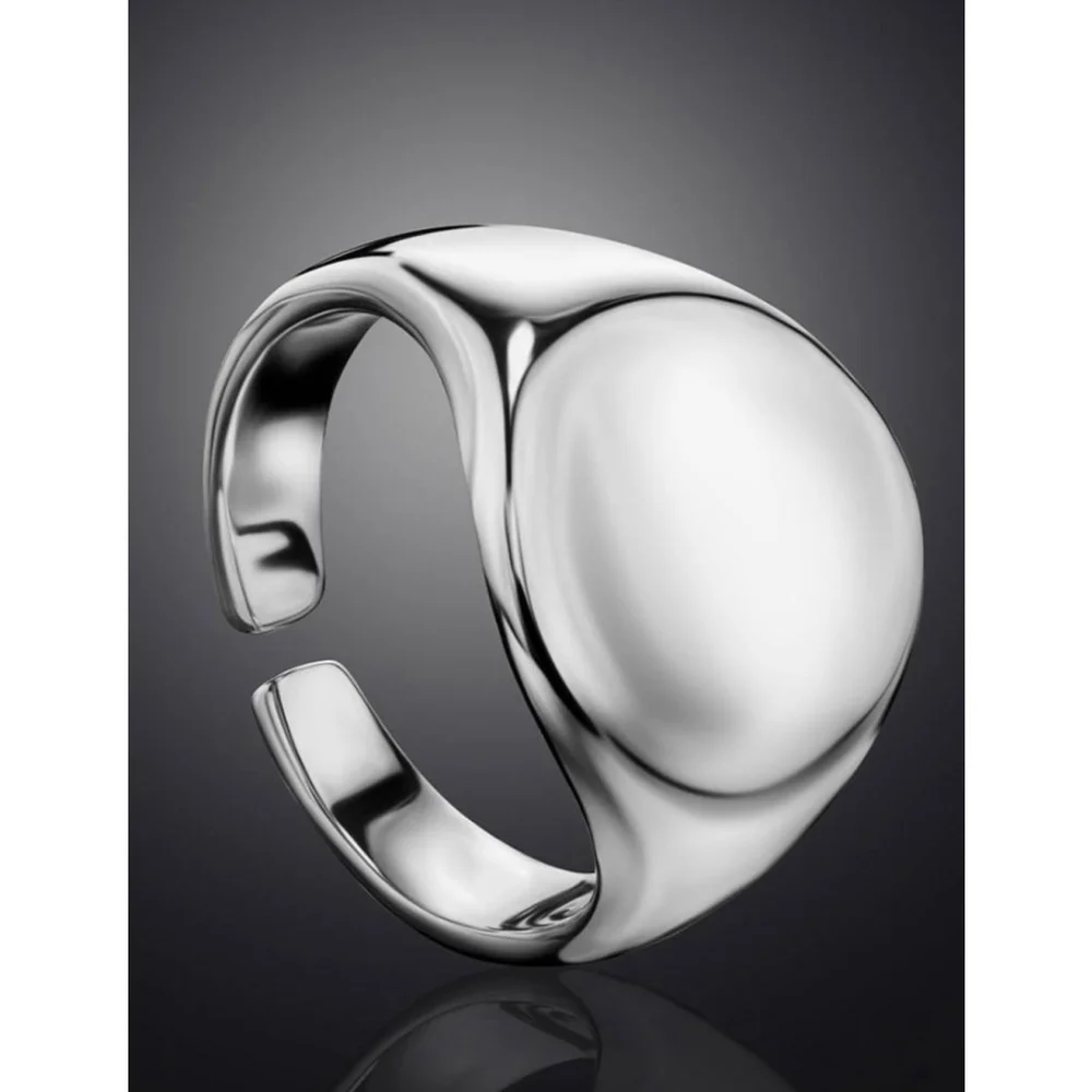 Chunky Solid‎ Unisex 14k White Gold Plated Sterling Signet Ring, Adjustable